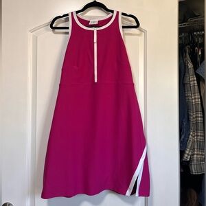 Pink Athletic Dress with White Trim & Small Slit